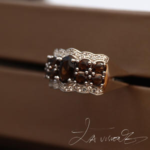 Counterattack Series <b>Jade</b> Inlaid Natural Tea Crystal Synthetic White Sapphire Vintage Ring <b>Jewelry</b> - Product Image 4