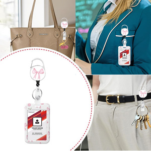 Wholesale retractable flower <b>bow</b> hiking keychains, epoxy resin easy-pull buckles, printable logo card holders and lanyards - Product Image 2