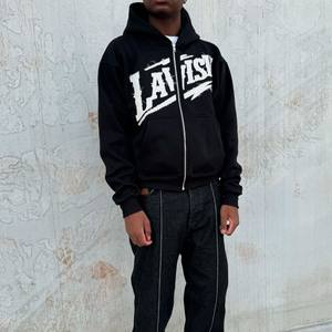 Пользовательские 500 GSM 100% хлопковые флисовые тяжелые потертые Лоскутные вышивки кислотно-вымытые камни Многослойные толстовки мужские толстовки - Product Image 2