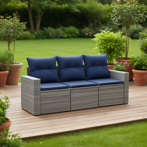 Sofá de patio de ratán sintético gris de 3 piezas con cojines, juego de jardín para exteriores, asientos de estilo contemporáneo para 3 personas - Product Image 2