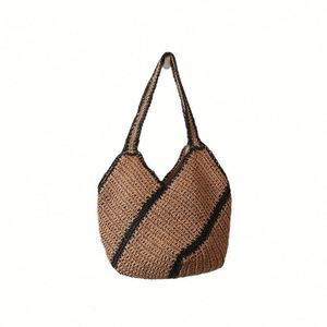 Bolso de Hombro de Paja Tejida, Nuevo Estilo, Dos Tonos, Gran Capacidad, para Vacaciones en la Playa - Product Image 5