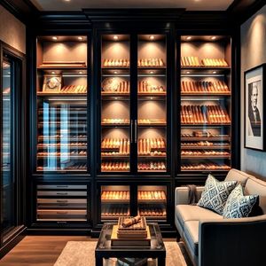 Freestanding Double Door Solid Wood Modern Cigar Display Humidor Humidifier Cabinet Office Lounge Private Club Bespoke Wine & - Product Image 1