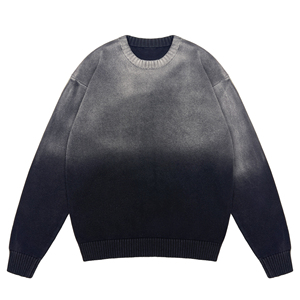 Áo len nam dáng rộng cổ tròn 100% cotton dệt kim, áo len phối màu phong cách đường phố mùa đông - Product Image 1