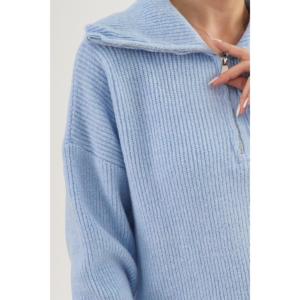 Pulls en tricot Thessaloniki à col zippé pour femme, bleu ciel, manches longues, décontractés, anti-boulochage, 16 Gg, vente en gros - Product Image 2