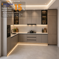 Meuble de cuisine moderne sur mesure en bois avec îlot, panneaux MDF et mélaminés, armoires murales modulaires, écologiques, résistantes à l'eau, OEM