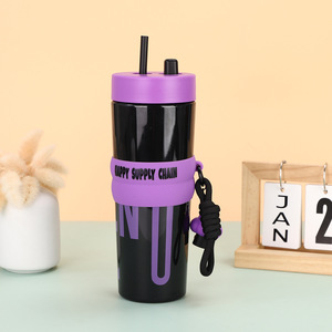 Bouteille d'eau en plastique grande capacité 900 ml pour filles, jolies tasses à eau roses avec couvercle et paille, portable pour voiture et sport - Product Image 5