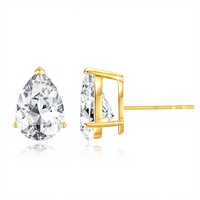 Boucles d'oreilles clous en or 14 carats véritable, creuses, avec moissanite taille poire 1ct 2 carats, pour femme, bijoux de luxe, cadeau de Noël, fiançailles