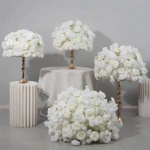 Décoration de mariage, anniversaire, banquet : grandes boules de fleurs blanches en cerisier et roses de 80/70/60/50 cm, décoration de table avec vases et porte-bougie - Product Image 2