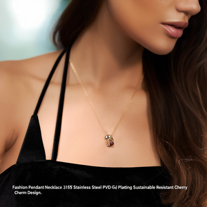 Collar con Colgante de Moda, Acero Inoxidable 316L, Baño de Oro PVD, Diseño de Cereza Resistente y Sostenible - Product Image 3
