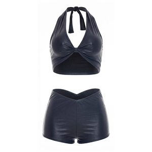 Viviblook Q26ST070 Women Summer <b>Set</b> <b>Sexy</b> Sleeveless Halter Vest Crop Top Skinny Mini Shorts Solid Color Two Piece <b>Set</b> - Product Image 5