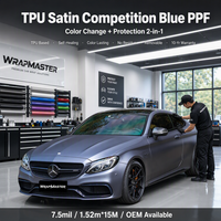 Film de protection automobile WrapMaster 1,52*15m Satin Bleu Compétition TPU PPF, anti-éclats de pierre, auto-réparant, commande en gros