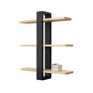 <b>Wall</b> <b>Mounted</b> Wooden <b>Shelf</b> 3 Tier Natural Wood Black Durable Storage Bookshelf For Home Office Decor - Product Image 5