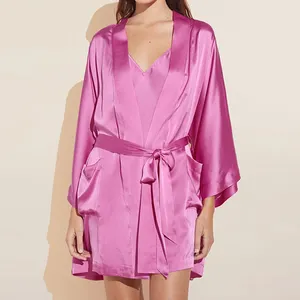 Women's 2 Piece Satin Pajama Set Silk PJ Set Slip Nightgown with Robe