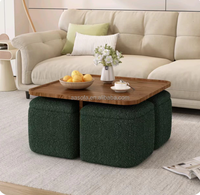 Table basse ottoman rembourrée avec petits tabourets – Table ronde commerciale pour salon de thé chinois avec rangement