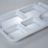 Plateau en mélamine céladon personnalisable de 14 pouces, durable, super ustensile de cuisine, en plastique, pour restaurants de restauration rapide, assiettes à 6 compartiments