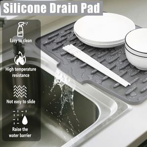 Multifunctional Classic Food-Grade <b>Silicone</b> Kitchenware Drying <b>Mat</b> with Built-in Drainage Lip Eco-Friendly Countertop Use - Product Image 3