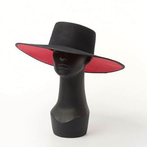 Chapeaux décontractés bicolores pour hommes et femmes, à large bord de 11 cm, avec fond rouge, 100% laine, Fedora - Product Image 1