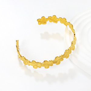 Floral Open Cuff <b>Bracelet</b> Stainless Steel Gold Tone Women's Fashion Jewelry <b>Bracelet</b> - Product Image 2