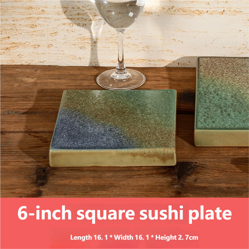 จานซูชิสี่เหลี่ยมจัตุรัสขนาด 6 นิ้ว