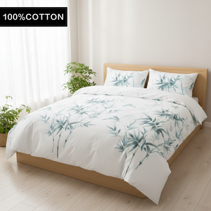 3pcs Luxury <strong>Bamboo</strong> Leaf Print Design Queen Bedding Set Bed Room 300TC 100% Pure Cotton Duvet Cover Set - Product Image 2