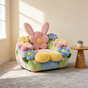Canapé italien de luxe adorable en forme de lapin, siège rembourré avec motif floral, mousse haute densité, fauteuil individuel - Product Image 6