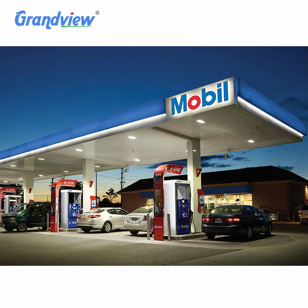 More low cost gas service oil replenishing station circular decoration with illuminated canopy signage