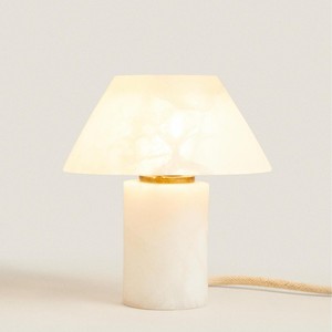 Lampe de table en marbre naturel en forme de champignon, 16x16x20 cm, source de lumière LED, commande par interrupteur, pour chambre à coucher, chevet, bureau, lumière ambiante chaude - Product Image 4