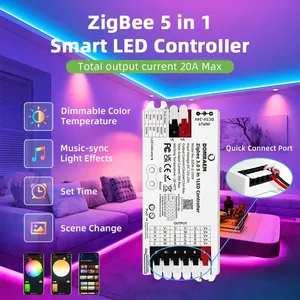 DOMRAEM Zigbee 3.0 สมาร์ทคอนโทรลเลอร์ LED 5-in-1 หรี่ไฟได้ RGB/RGBWCCT สำหรับ 30 ฮับ (Hu*e/<span class=keywords><strong>Echo</strong></span> <span class=keywords><strong>Plus</strong></span> ฯลฯ) รีโมทซิงค์เพลง - Product Image 3