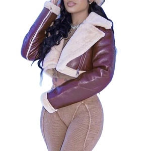 GX005K Hiver Moto Femmes Epais Manteau Chaud Vintage Solid Front Zipper Lapel Neck Faux Fur Long Sleeve Leather Jackets - Product Image 1