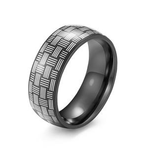 Minimalist Titanium Steel <b>Ring</b> Geometric Pattern Blue Black Men's Fashion Jewelry Gift - Product Image 1