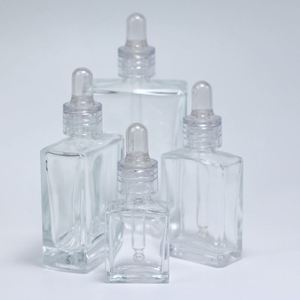 Flat Square Rectangle Luxury 15ml 30ml 50ml 100ml Glass <b>Dropper</b> <b>Bottles</b> Crystal Clear Slanted Shoulder Screen Printed Pump/Spray - Product Image 2