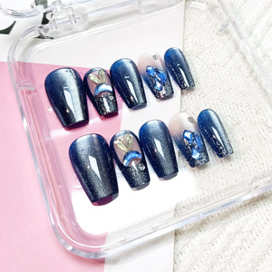 Uñas Postizas de Lujo con Diseño de Ojo de Gato y Pedrería, 10 Piezas, Puntas de Uñas en Forma de Corazón, Parches de Uñas Desmontables Hechos a Mano con Diseño de Luna Creciente 3D - Product Image 4