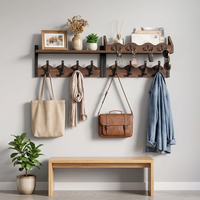 Porte-clés et organisateur de sacs en bois rustique, porte-manteau mural de 35 pouces avec étagère et 12 crochets pour entrée et outils