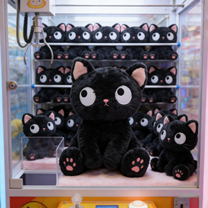 Jouets en peluche chat noir mignons de 8 pouces, animaux en peluche de dessin animé pour enfants, pour machines à griffes - Product Image 1