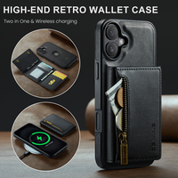 Pour iPhone 16 16e 15 14 13 12 11 Pro Max Cover DG. MING M5 magnétique détachable RFID antivol fermeture éclair portefeuille étui de téléphone en cuir