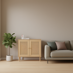 Credenza in Legno Massello Senja 31.5x15.7x31.5 Effetto Rattan, Mobile da Soggiorno Marrone - Product Image 2