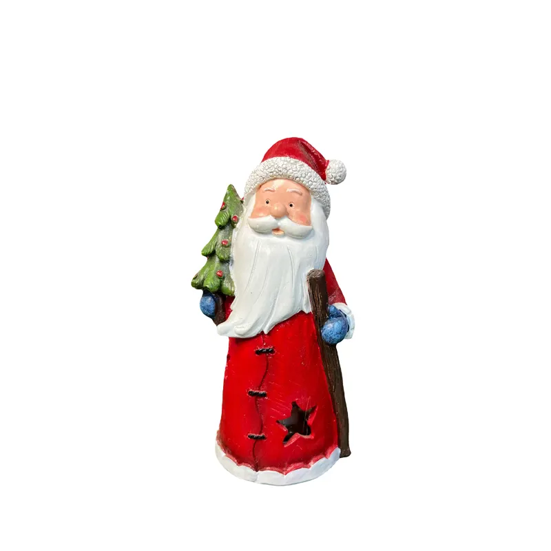 Red Santa Claus creates Christmas Gift statue resin ornaments with hollowed out LED resin home Christmas ornaments