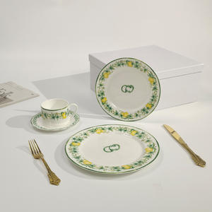 Venta al por mayor de lujo europeo limón estampado hueso China Plate Sets - Product Image 3