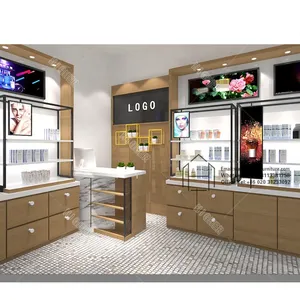 Lux Custom Made Perfume Showcase Display Store Design Luxury Wood Decoration Custom Fashion Perfume Shop Interior Design