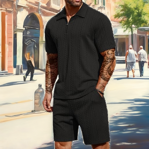 Wholesale 2025 Summer Casual <b>Knitted</b> Solid Color Sports and Leisure Loose Men's Short Sleeved Pants Two Piece <b>Set</b> - Product Image 2