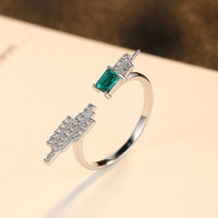 Bague classique en argent massif avec émeraude verte et CZ en forme de flèche, argent 925, flèche verte en CZ, géométrique, ouverte, réglable