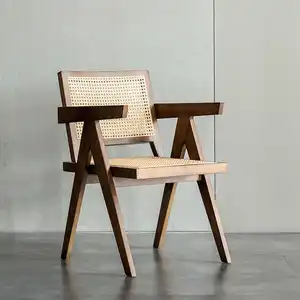 Sillas de mimbre de madera sólida, muebles de comedor de madera sólida con respaldo de mimbre, populares, a la venta, nuevo