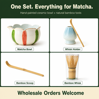 Ensemble de thé matcha 4 pièces, bol en céramique, fouet en bambou, cuillère en bambou, mousse moelleuse, fouet facile à utiliser, peint à la main, boîte cadeau, cuisine et maison