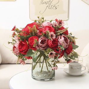 Shur Manyan <span class=keywords><strong>Bouquet</strong></span> <span class=keywords><strong>de</strong></span> pivoines et <span class=keywords><strong>de</strong></span> <span class=keywords><strong>roses</strong></span> artificielles 3D haut <span class=keywords><strong>de</strong></span> gamme, fait main, longue durée, imperméable, pour mariage, Noël, Pâques - Product Image 3