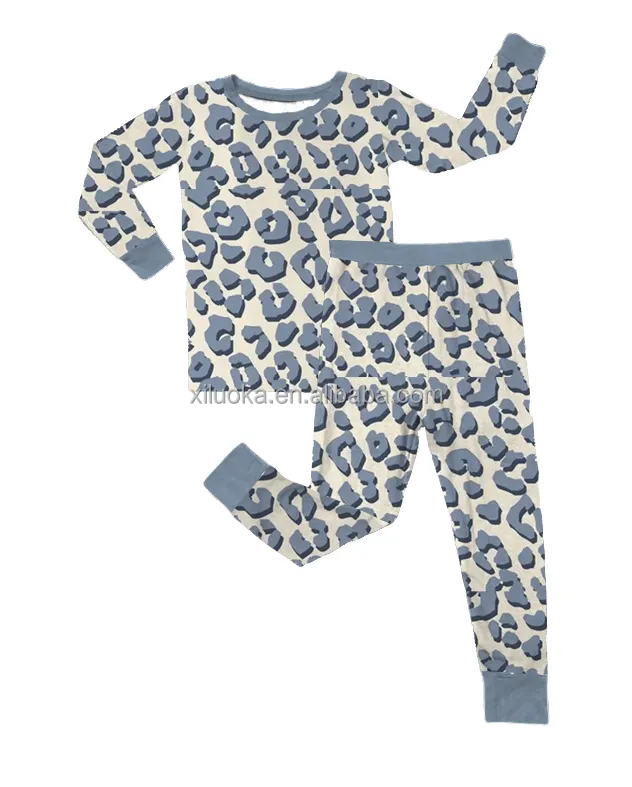 Happy LuokaOEM新しいデザインの子供用ブティック服竹ビスコースキッズヒョウのパジャマ