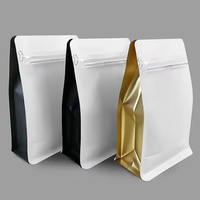 Sachet de café à fond plat imprimé sur mesure en gros avec valve de dégazage unidirectionnelle, fermeture éclair, boîte d'emballage en aluminium pour thé