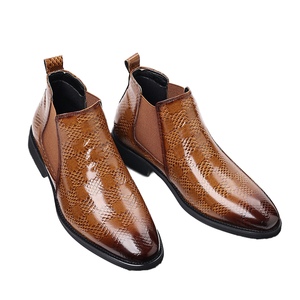 Bottes Chelsea pour hommes de haute qualité, en cuir imperméable, souples, à tige haute, antidérapantes, à enfiler, avec semelle durable augmentant la taille, grandes tailles - Product Image 1