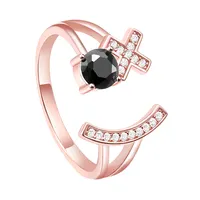 Factory price High Quality 925 Sterling Silver Jewelry Ring Smiley Face Black CZ Diamond Rose Gold Plated Ring