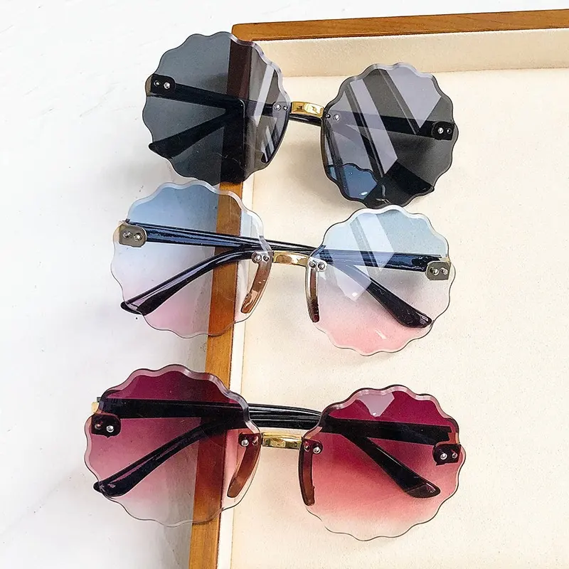 Children's rimless cut-edge flower sunglasses fashion cute baby sunglasses new gradient color lens kids fashion trendy glasses