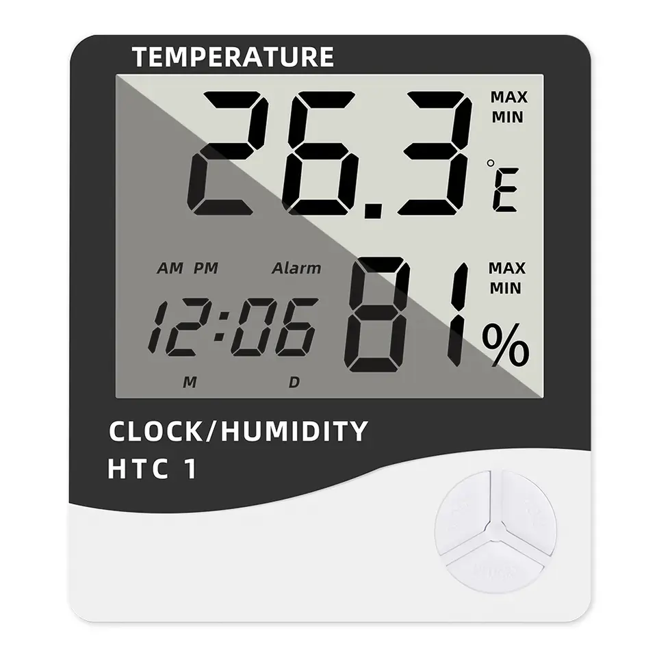 HTC-1 termometro LCD digitale elettronico igrometro sveglia misuratore di umidità della temperatura Tester di temperatura per interni ed esterni